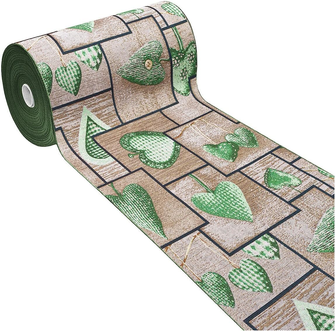 foto del prodotto tappeto cucina tessuto gobelin 54x240 cm passatoia lavabile antiscivolo shabby chic cuori verde