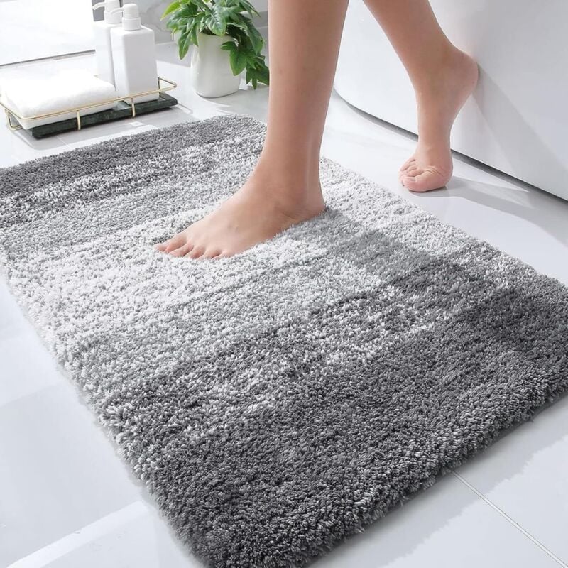 foto del prodotto tappeto da bagno 30x20, in microfibra extra morbido e assorbente, antiscivolo, lavabile in lavatrice, per bagno, vasca e doccia, grigio. bebusingoto