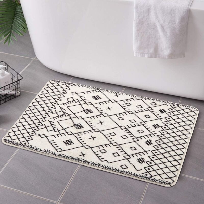 foto del prodotto tappeto da bagno 40 x 60 cm, stile boho marocchino geometrico, stile fattoria, antiscivolo, in morbida microfibra, lavabile in lavatrice, per vasca