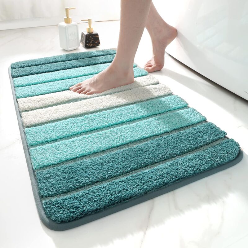 foto del prodotto tappeto da bagno antiscivolo, tappetino in morbida microfibra lavabile in lavatrice per bagno, doccia e stanza da bagno 40x60 verde