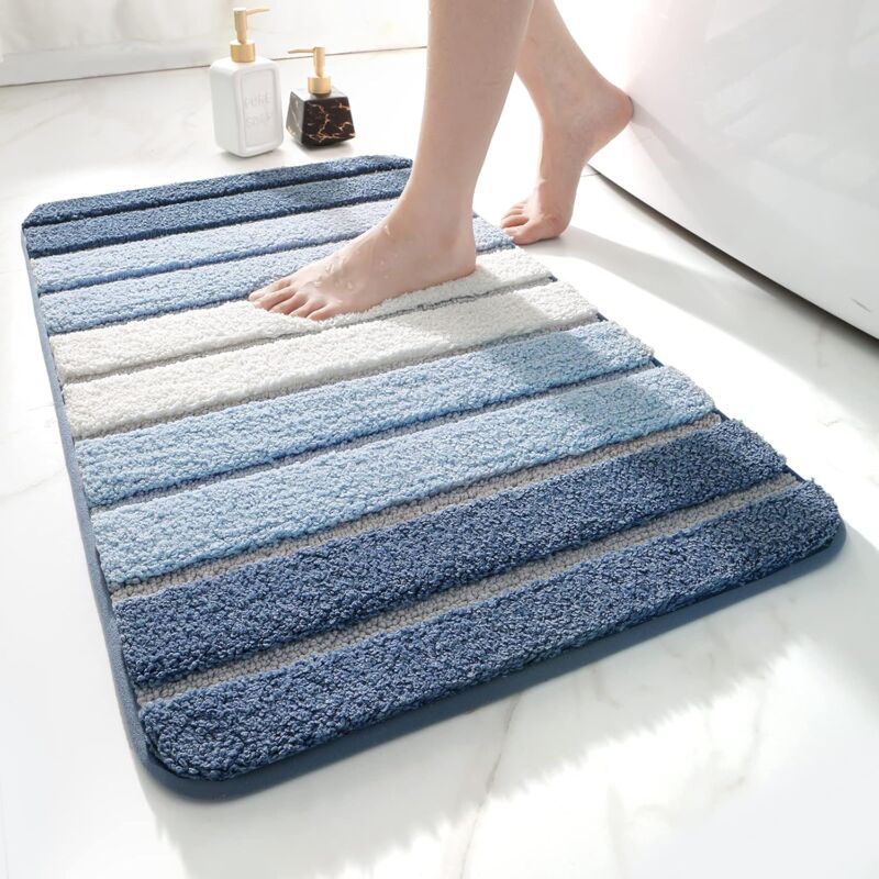 foto del prodotto tappeto da bagno antiscivolo, tappetino in morbida microfibra lavabile in lavatrice per bagno, doccia e stanza da bagno 50x80 blu