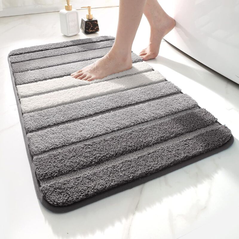 foto del prodotto tappeto da bagno antiscivolo, tappetino in morbida microfibra lavabile in lavatrice per bagno, doccia e stanza da bagno 50x80 grigio