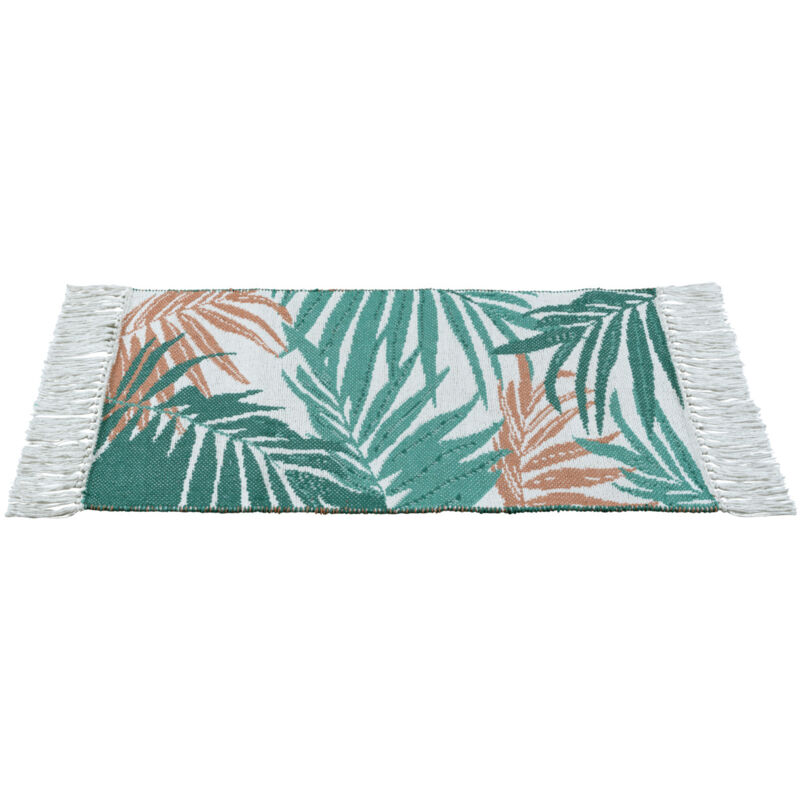 foto del prodotto tappeto da bagno con frange suva per il bagno, tappetino da bagno 100% cotone riciclato, stampa con foglie di palma, antiscivolo, lavabile a 30°, motivo jungle, dim: 50x80cm - wenko