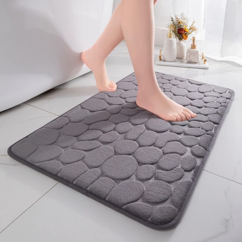 foto del prodotto tappeto da bagno in fibra di ciottoli senza umidit per bagni, docce e vasche da bagno grigio scuro 50x80cm