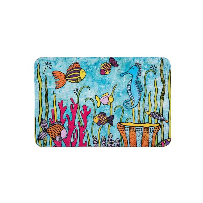 foto del prodotto tappeto da bagno rollin art full bloom, tappeto da doccia con motivo di vita sottomarina, superficie in velluto e fondo antiscivolo, compatibile con