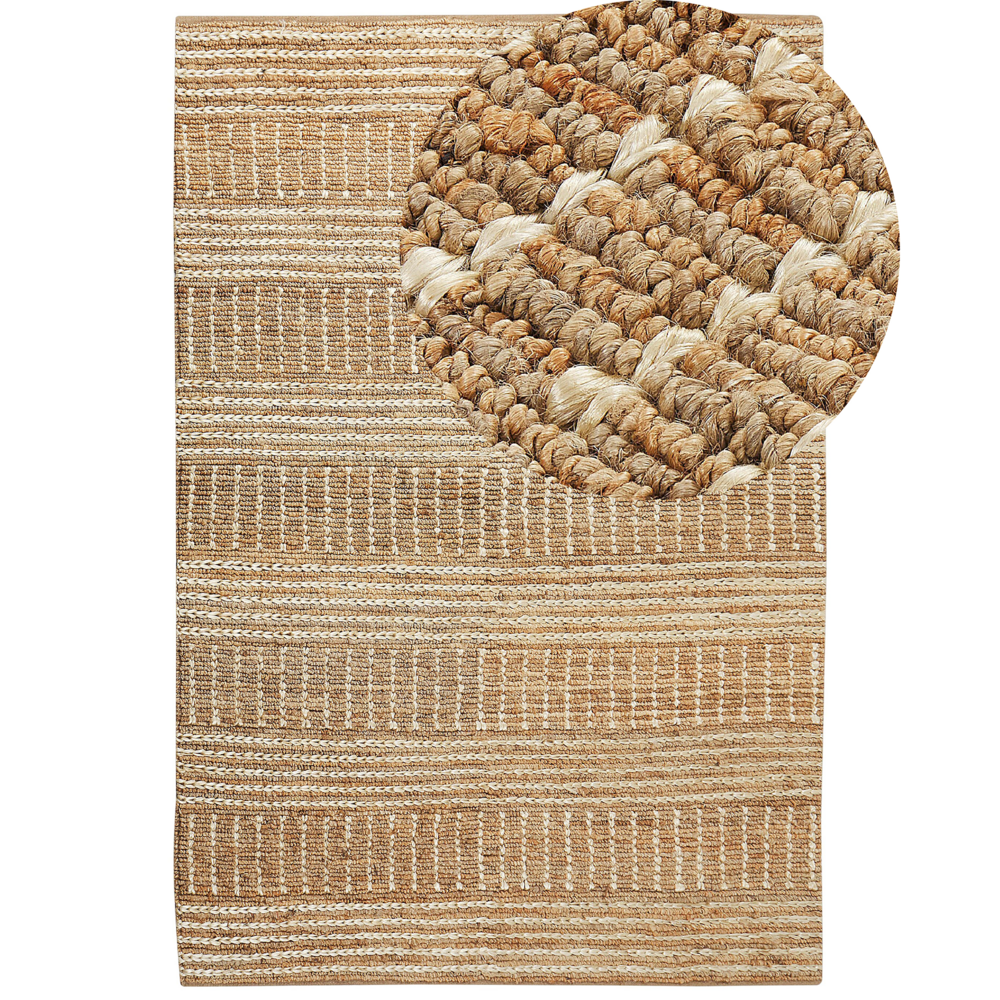 foto del prodotto tappeto da corridoio in iuta beige intrecciato a mano con motivo a righe 200 x 300 cm corridoio stile boho rustico