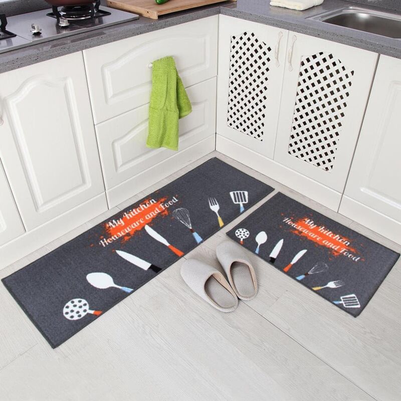 foto del prodotto tappeto da cucina 2 pezzi, antiscivolo, lavabile in lavatrice, zerbino da bagno, zerbino da cucina 40x120 40x60 cm, grigio cucina 