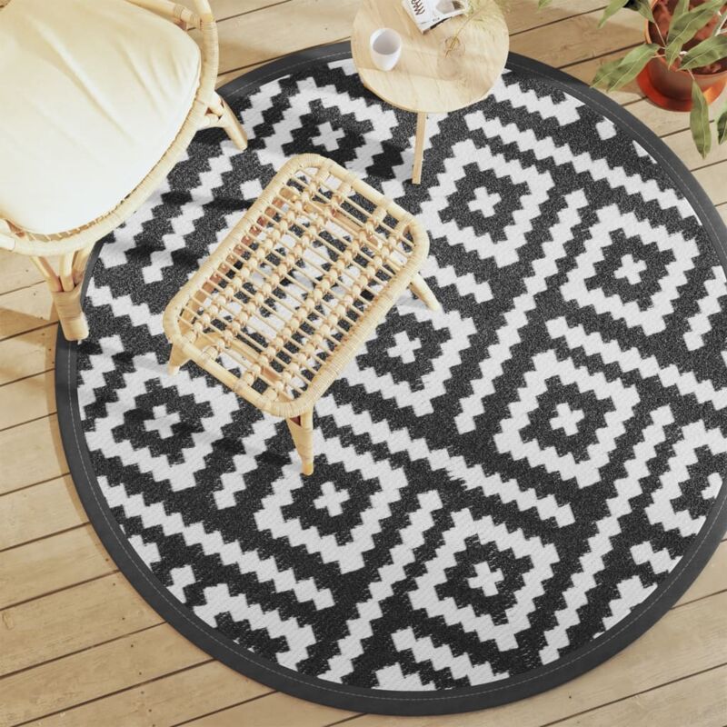 foto del prodotto tappeto da esterno arakil bianco e nero 160 cm in pp
