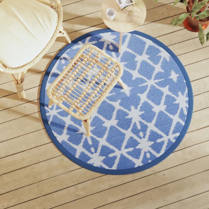 foto del prodotto tappeto da esterno arakil blu e bianco 120 cm in pp vidaxl