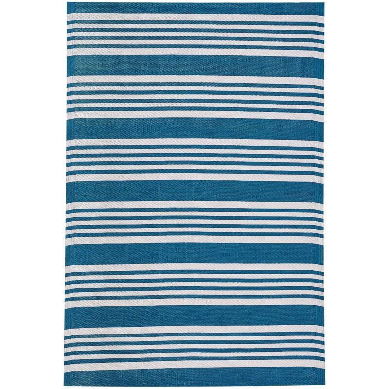 foto del prodotto tappeto da esterno blu sintetico motivo geometrico a righe 120 x 180 cm eluru