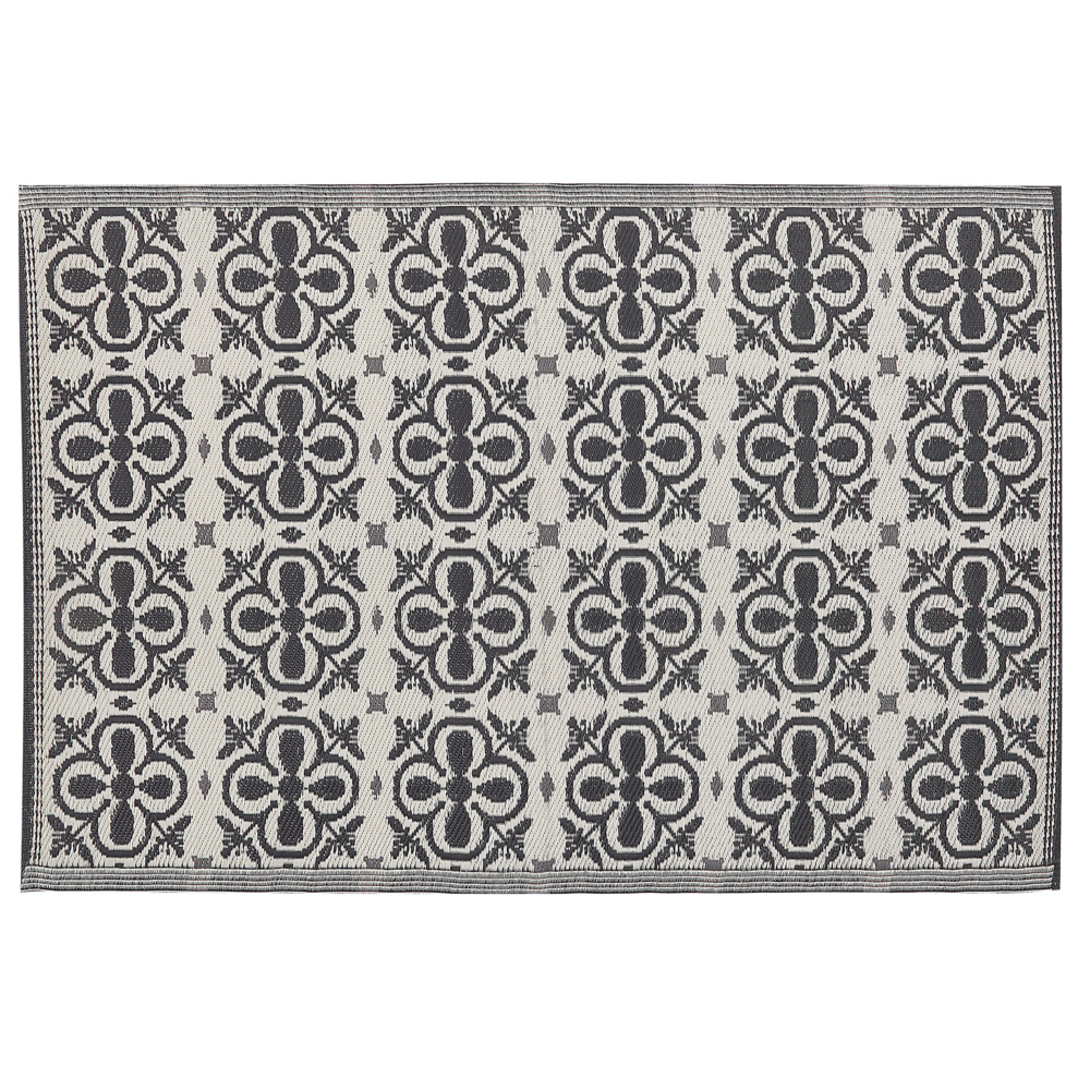 foto del prodotto tappeto da esterno mat nero e bianco sintetico 120 x 180 cm motivo floreale moderno