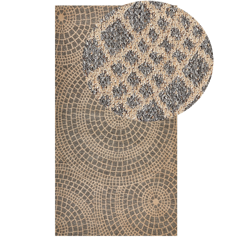 foto del prodotto tappeto da giardino beige e grigio in iuta 80 x 150 cm rettangolare con motivo geometrico a trama piatta stile boho camera da letto soggiorno