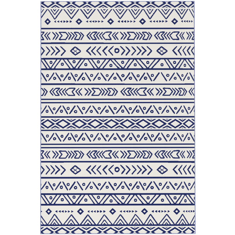 foto del prodotto tappeto da giardino reversibile stile geometrico e borsa 182x274cm blu outsunny