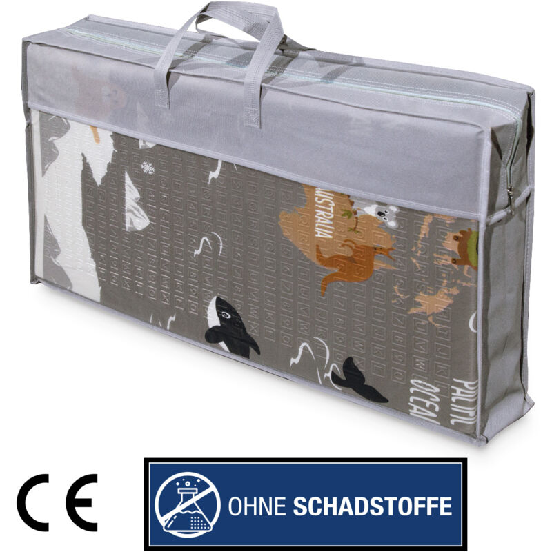 foto del prodotto tappeto da gioco cameretta pieghevole motivo animale mappamondo reversibile grigio beige 150x200 cm paco home