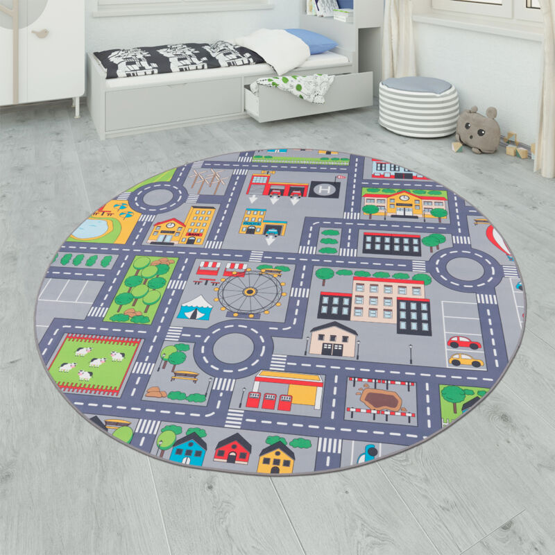 foto del prodotto tappeto da gioco per la camera dei bambini, design di strade, in grigio 80x150 cm paco home