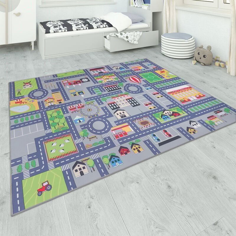 foto del prodotto tappeto da gioco per la camera dei bambini, grigio, con strade, ragazze, ragazzi 80x150 cm, grigio 2 paco home