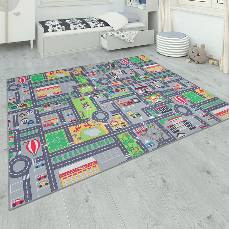 foto del prodotto tappeto da gioco per la camera dei bambini, grigio, con strade, ragazze, ragazzi 80x150 cm, grigio 3 paco home