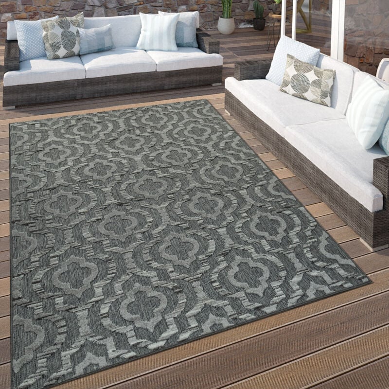 foto del prodotto tappeto da interni e esterni, per terrazze, etnico, anti intemperie, grigio 200 cm tondo paco home