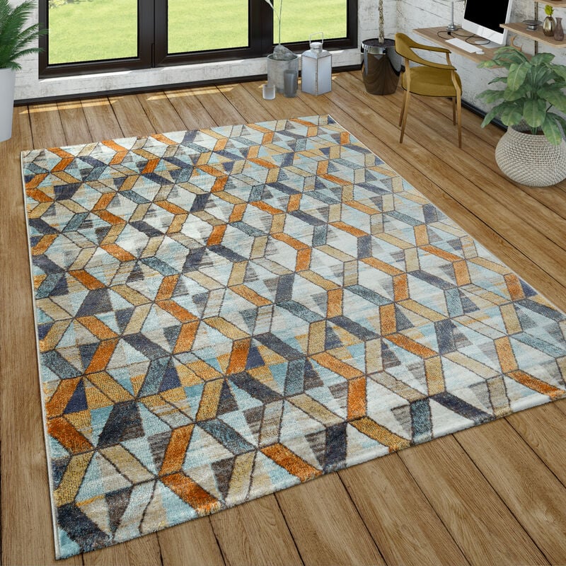 foto del prodotto tappeto da soggiorno a pelo corto nel moderno look used astratto in stile industriale colorato 80x150 cm paco home