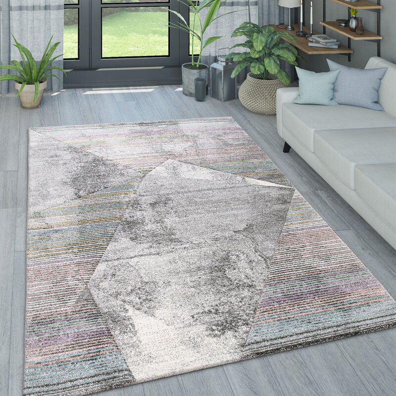 foto del prodotto tappeto da soggiorno in colori pastello, con moderni rombi, triangoli e motivi a zig zag. 60x110 cm, multicolore paco home