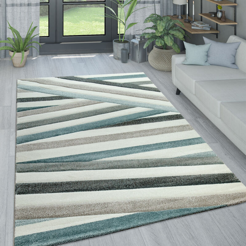 foto del prodotto tappeto da soggiorno in colori pastello, con moderni rombi, triangoli e motivi a zig zag. 80x150 cm, crema paco home