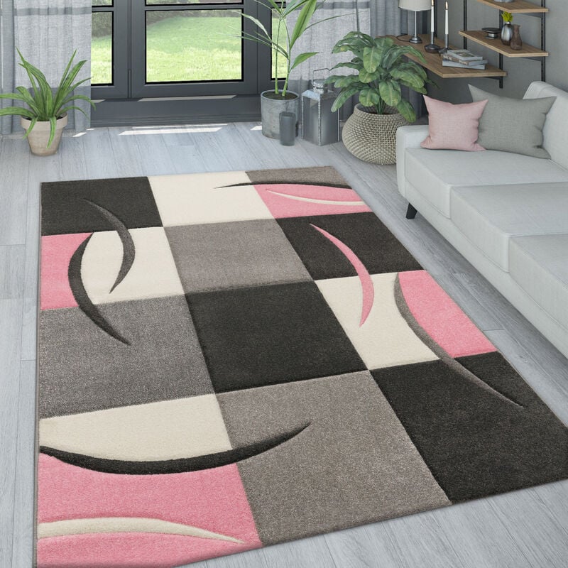 foto del prodotto tappeto da soggiorno in moderni colori pastello, motivo a quadri con effetto 3d 240x330 cm, pink paco home