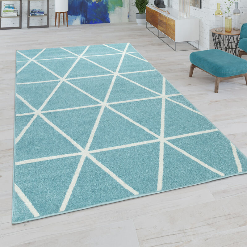 foto del prodotto tappeto da soggiorno, moderni colori pastello, stile scandinavo, con motivo a rombi 60x100 cm, blu paco home