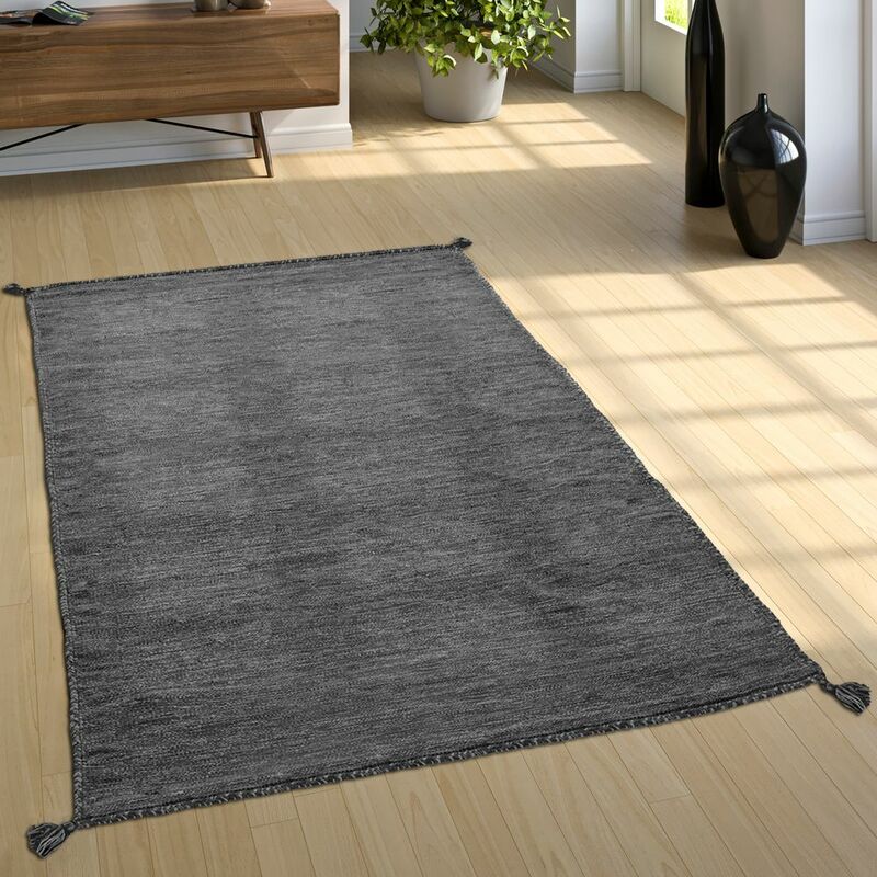 foto del prodotto tappeto da soggiorno naturale con frange, kelim moderno intessuto a mano, 100 cotone 60x110 cm, grigio paco home