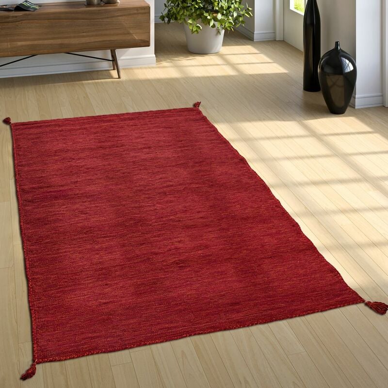 foto del prodotto tappeto da soggiorno naturale con frange, kelim moderno intessuto a mano, 100 cotone 60x110 cm, rosso paco home