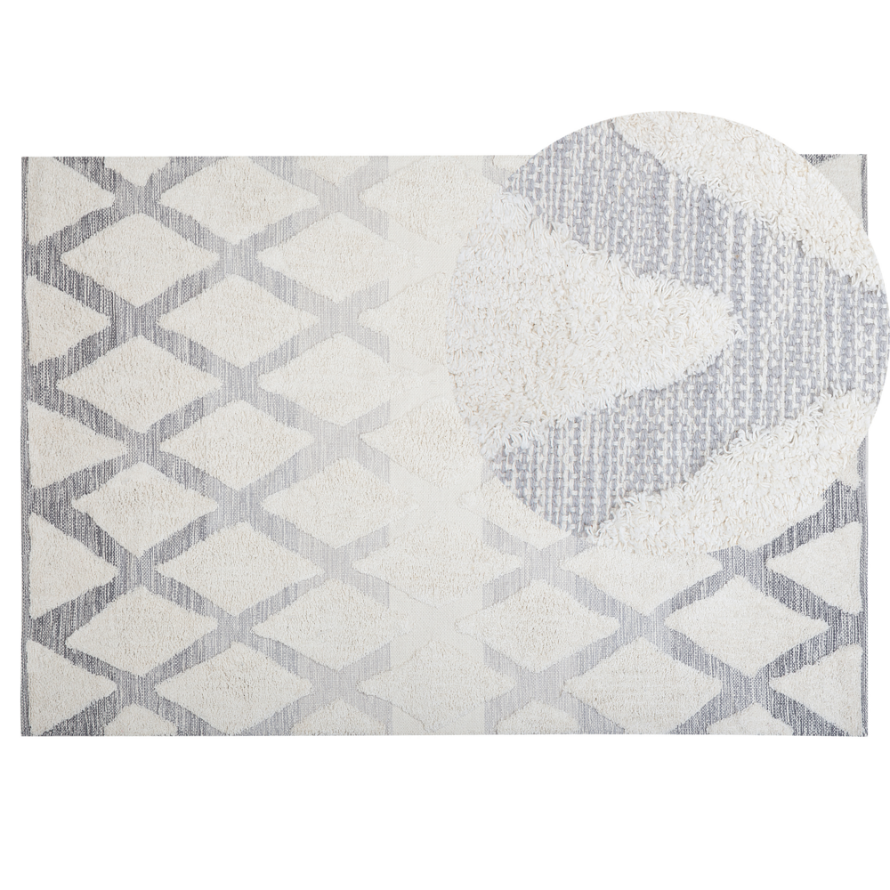 foto del prodotto tappeto da zona beige cotone intrecciato a mano pelo lungo 140 x 200 cm moderno
