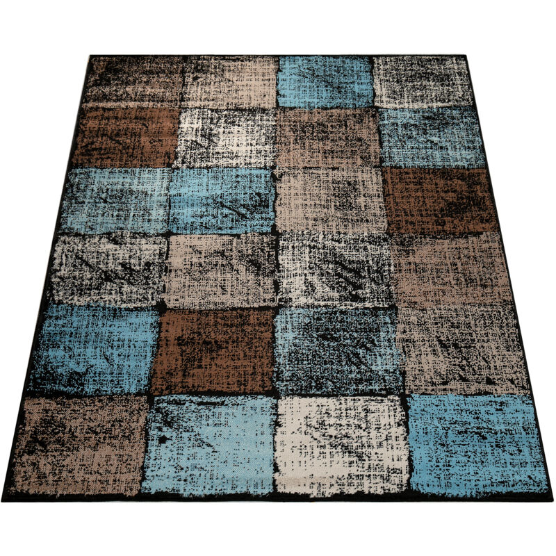 foto del prodotto tappeto design soggiorno stravagante colorazione a quadri turchese marrone crema 70x250 cm paco home