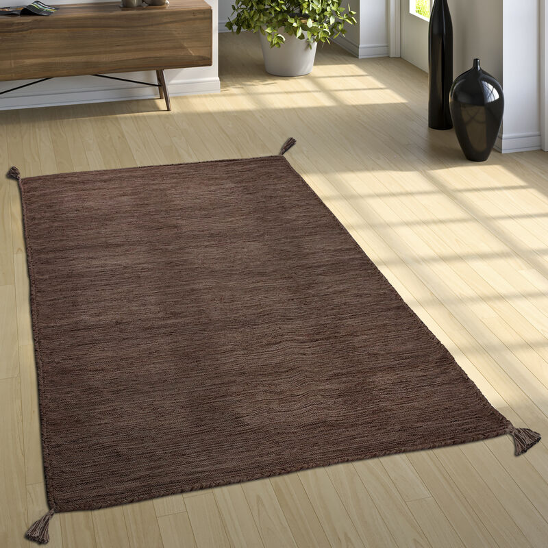 foto del prodotto tappeto design tessuto kelim lavorato a mano 100 cotone moderno m lange marrone 80x150 cm paco home
