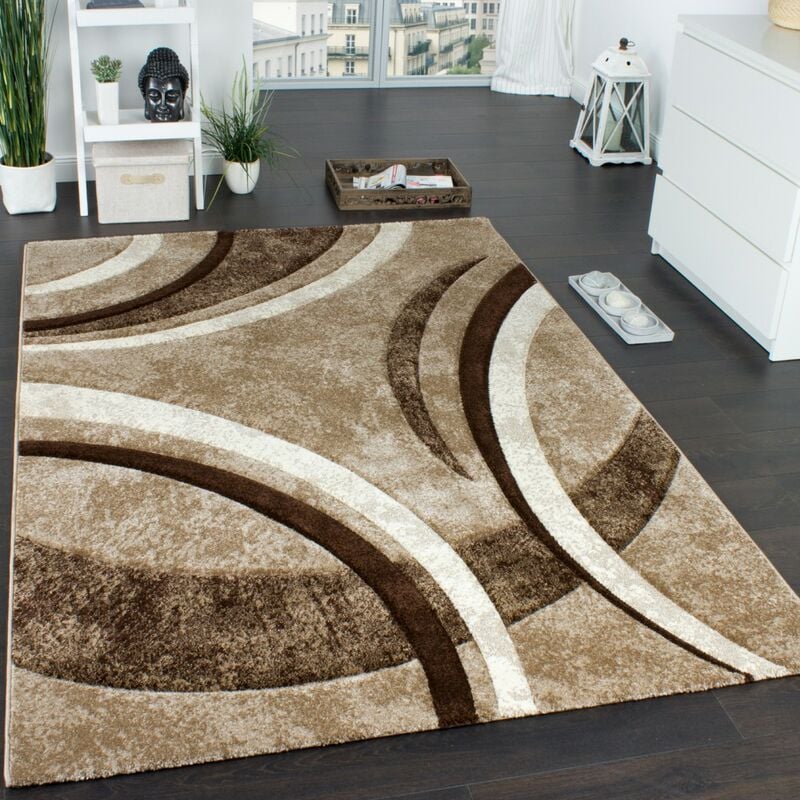 foto del prodotto tappeto di design con bordo definito a righe marrone beige crema screziato 160x230 cm paco home