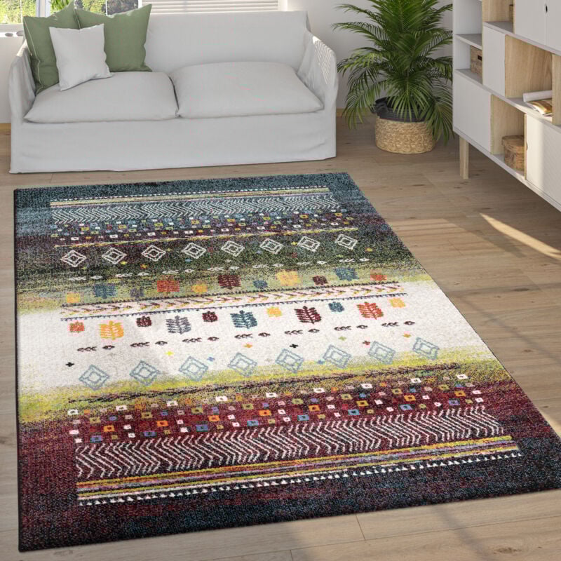 foto del prodotto tappeto di design gabbeh loribaft bordature nomadi multicolore rosso crema verde blu 80x150 cm paco home