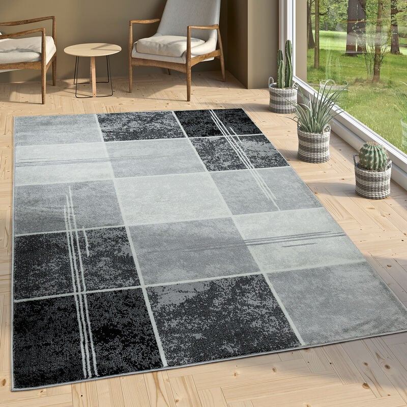foto del prodotto tappeto di design moderno a quadri effetto marmo m lange grigio nero bianco 80x150 cm paco home