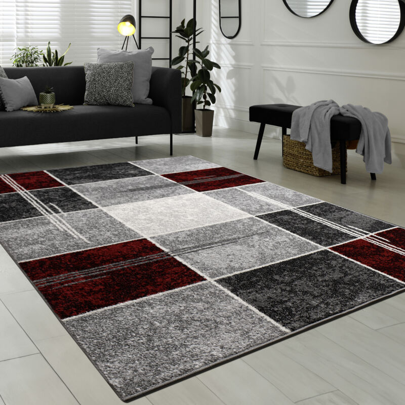foto del prodotto tappeto di design moderno a quadri effetto marmo m lange grigio rosso 60x100 cm paco home