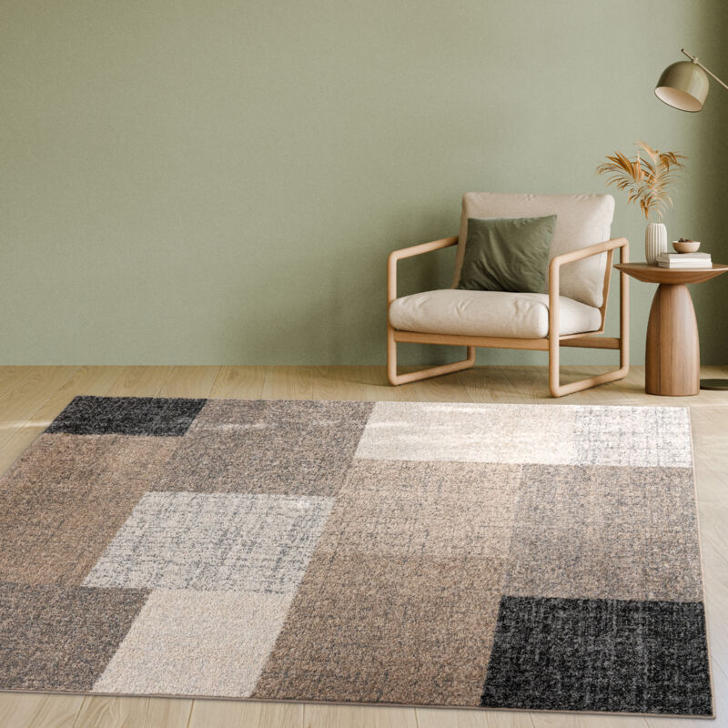 foto del prodotto tappeto di design moderno a quadri tappeto a pelo corto marrone crema 80x150 cm paco home
