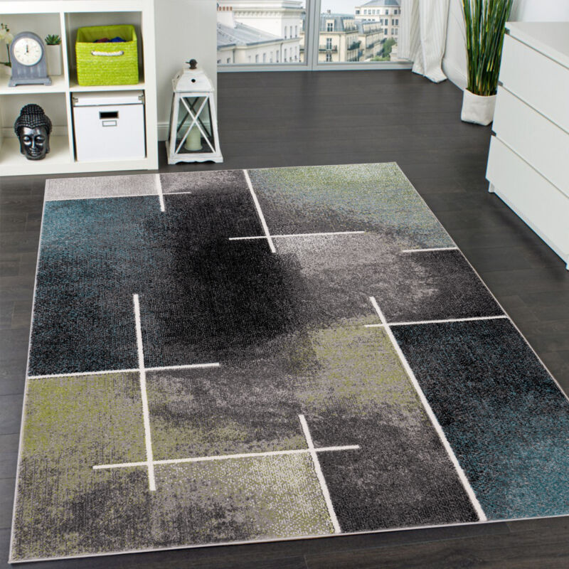 foto del prodotto tappeto di design moderno eyecatcher melange quadri grigio turchese verde 60x100 cm paco home