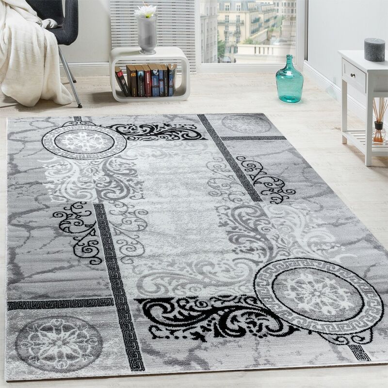 foto del prodotto tappeto di design moderno m lange floreale con motivo meandro cerchi grigio nero 80x150 cm paco home