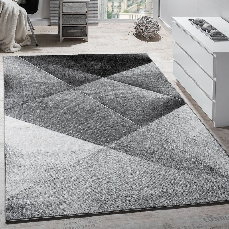 foto del prodotto tappeto di design moderno motivo geometrico a pelo corto grigio nero bianco m lange 70x250 cm paco home