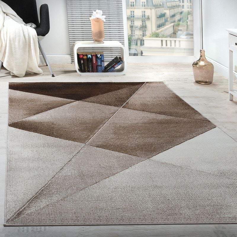 foto del prodotto tappeto di design moderno motivo geometrico corto marrone beige bianco m lange 230x320 cm paco home