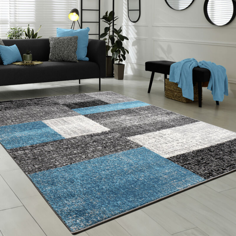 foto del prodotto tappeto di design motivo a quadri turchese grigio 200x280 cm paco home