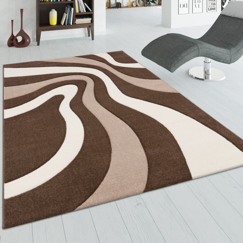 foto del prodotto tappeto di design motivo ondulato orlo lavorato a mano nei colori marrone beige crema 60x110 cm paco home