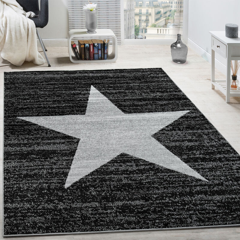 foto del prodotto tappeto di design motivo stella moderno di tendenza pelo corto m lange antracite 60x100 cm paco home