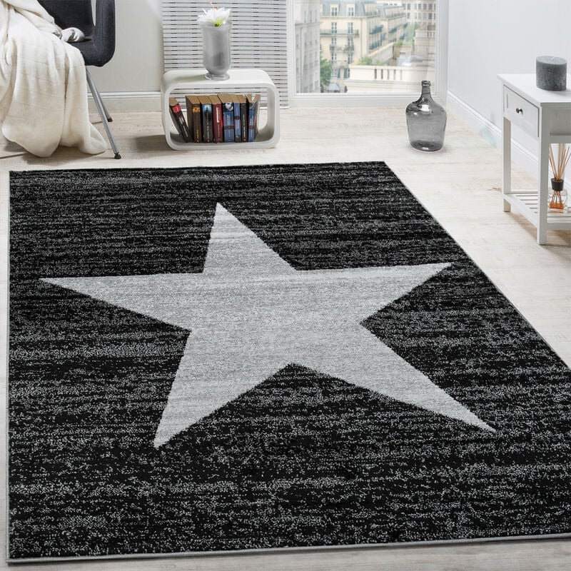 foto del prodotto tappeto di design motivo stella moderno di tendenza pelo corto m lange antracite 80x250 cm paco home
