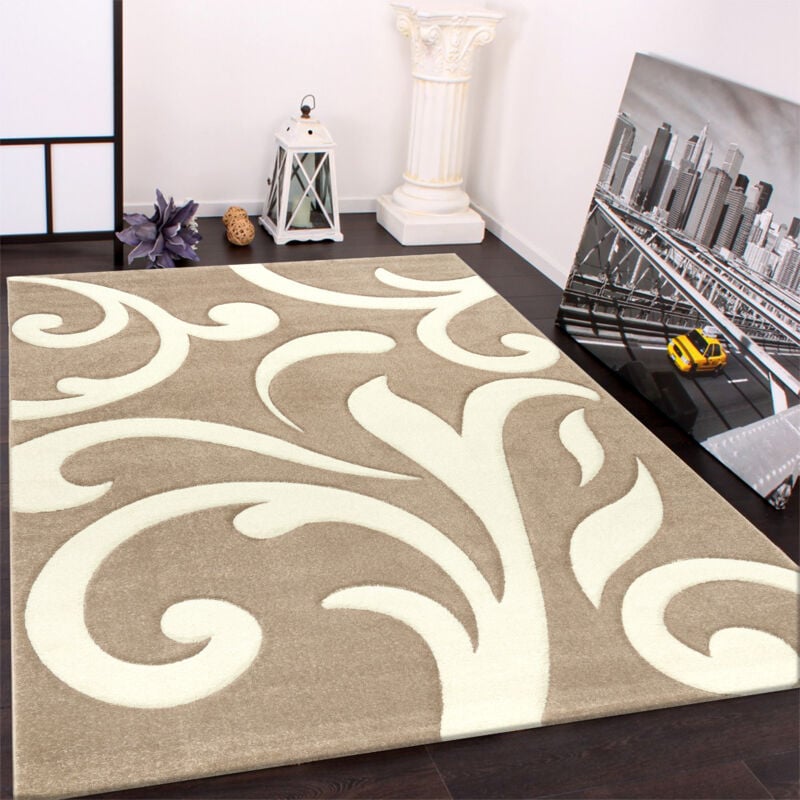 foto del prodotto tappeto di design orlo lavorato moderno ondulato nei colori beige crema 60x110 cm paco home