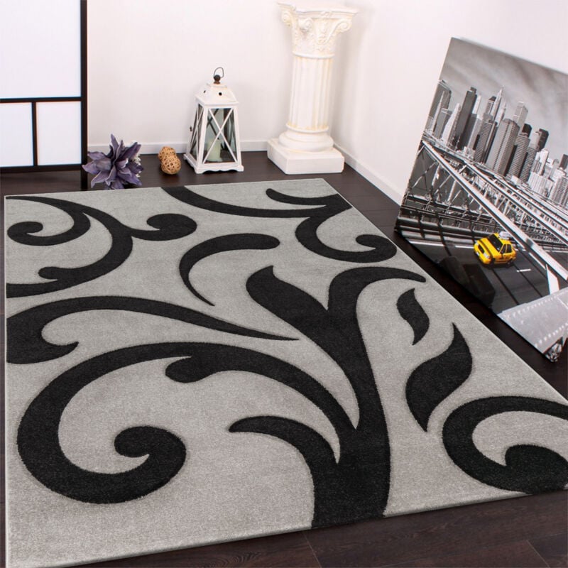 foto del prodotto tappeto di design orlo lavorato moderno ondulato nei colori grigio nero 60x110 cm paco home