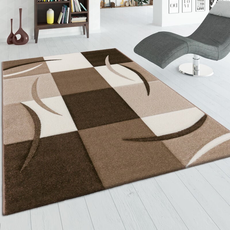 foto del prodotto tappeto di design orlo modello a quadri nei colori marrone beige crema 200x290 cm - paco home