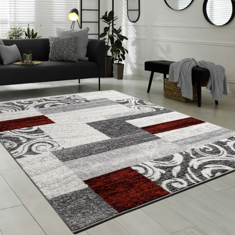 foto del prodotto tappeto di design per salotto arredamento interno tappeto m lange rosso grigio 60x100 cm paco home