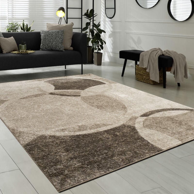 foto del prodotto tappeto di design per salotto motivo a cerchio marrone beige prezzo eccezionale 60x100 cm paco home
